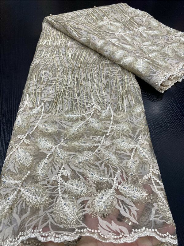 Telas de encaje francés nigeriano, bordado de lentejuelas africanas de alta calidad para YA3470B-2 de costura de boda, 2020