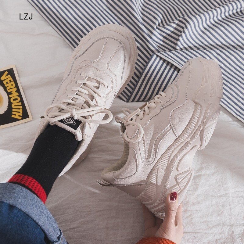 Size 35-40 2019 New Casual Women's Sneakers Lace Up Platform Shoes Woman For Thick Soled Vulcanize Shoes Comfortable Footwear