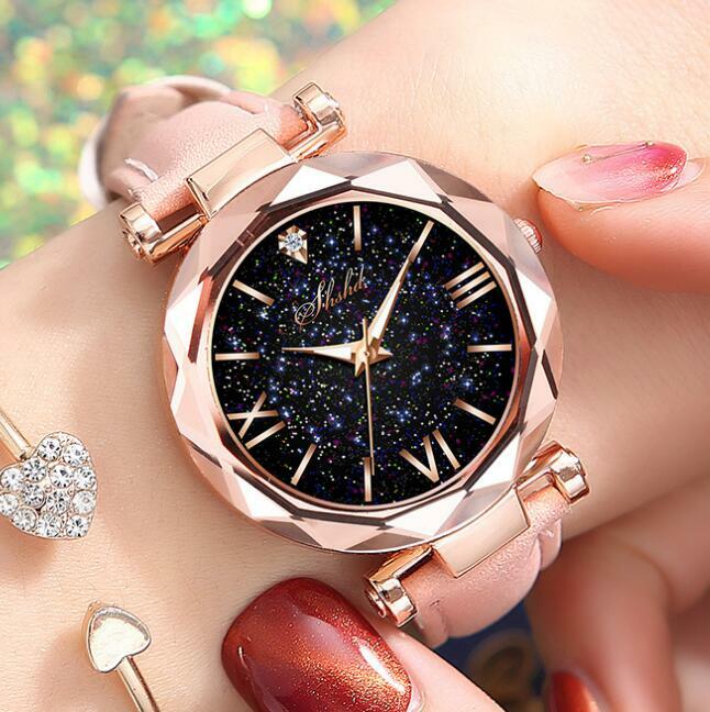 Reloj de lujo con cielo estrellado para mujer, relojes de pulsera femeninos de cuarzo, a la moda