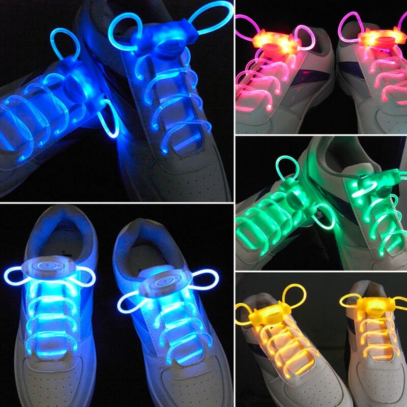 LED รองเท้ากีฬา Laces แสงแฟลช Glow สายคล้องคอ Shoelaces Disco Party Club 4 สี 2018 ร้อนขาย
