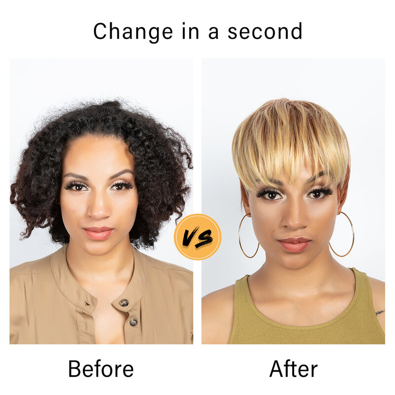 Parrucca Afro sintetica per capelli corti con taglio Pixie con botto per donne africane nere Cosplay naturale marrone biondo di alta qualità a buon mercato