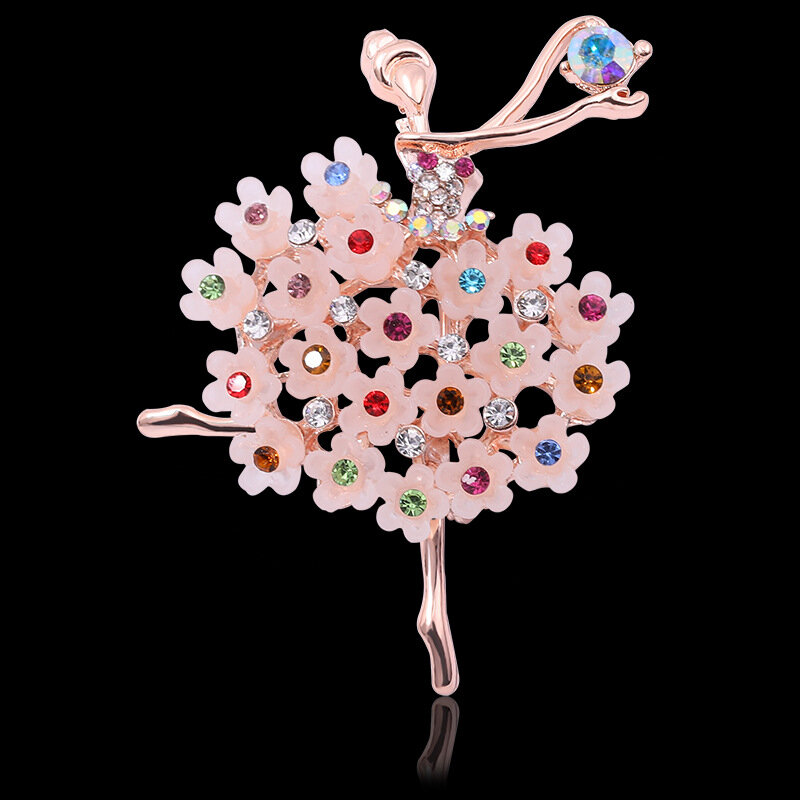 Elegante bailarina dança menina broche flor dançarina broches de cristal para as mulheres bonito pino de alta qualidade corsage casamento jóias
