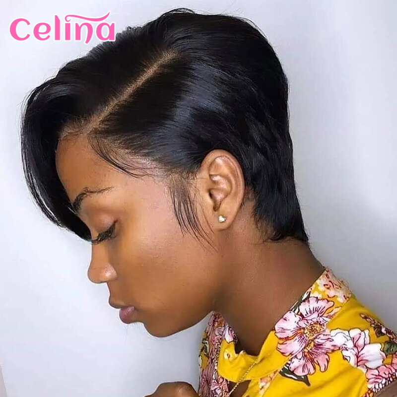 Pixie Cut Short Human Hair Wig With Bangs Straight Bob Short Human Hair Wigs Ombre Color 99j  Full Machine Wigs For Black Women