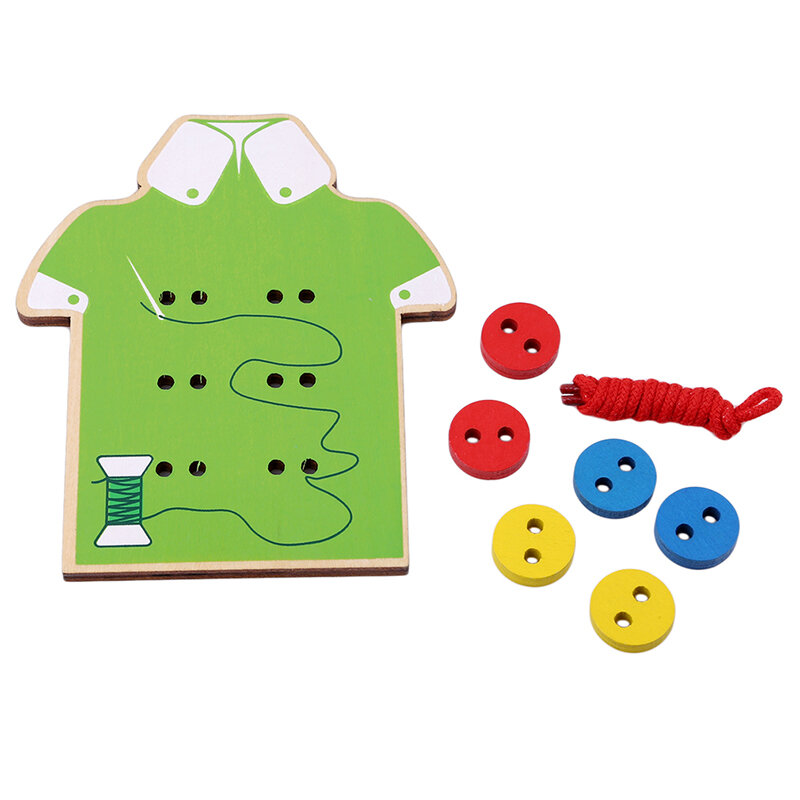 Juguetes Educativos Montessori para niños, tablero con cordones de cuentas, juguetes de madera para niños pequeños, coser botones, material didáctico para educación temprana