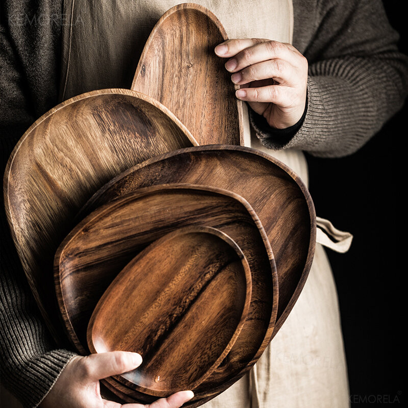 Amore in legno intero legno irregolare ovale piatto in legno massello piatto da frutta piattino vassoio da tè Dessert piatto da tavola Set da tavola