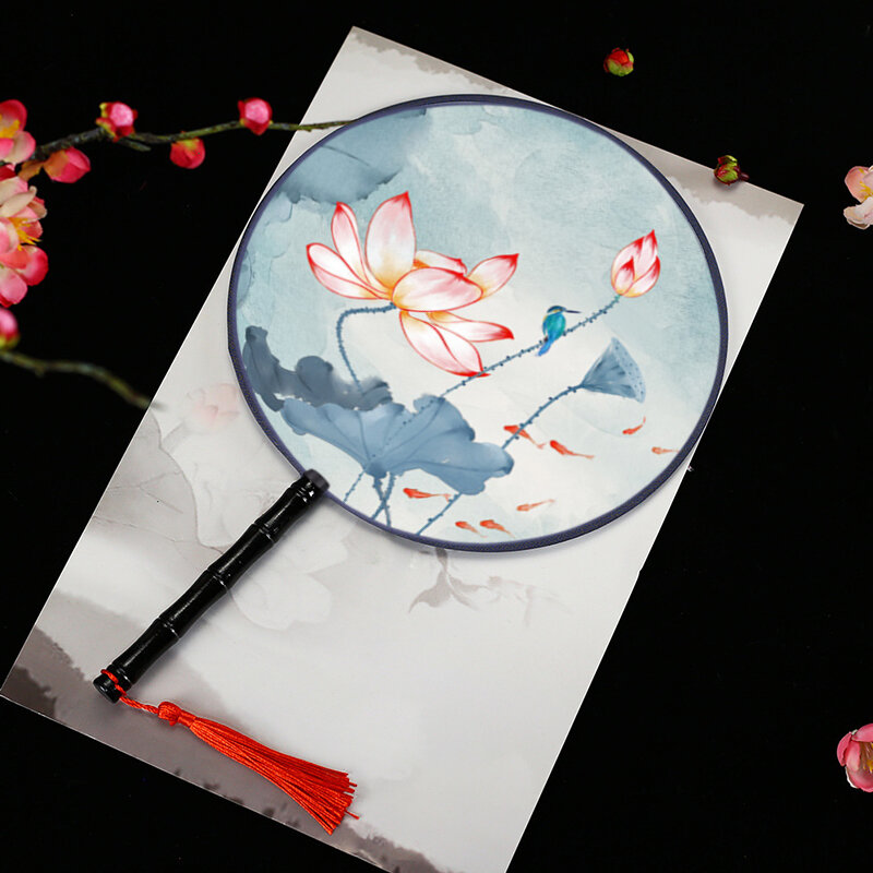 Ручной Веер в китайском японском стиле с деревянной ручкой, портативный винтажный круглый веер для танцев с кисточками, свадебные сувениры