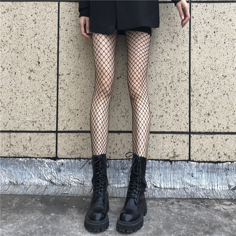 Черные ажурные полупрозрачные чулки в стиле панк, пикантные вязаные носки с высокой талией, Чулочные изделия для клувечерние, длинные сетча...