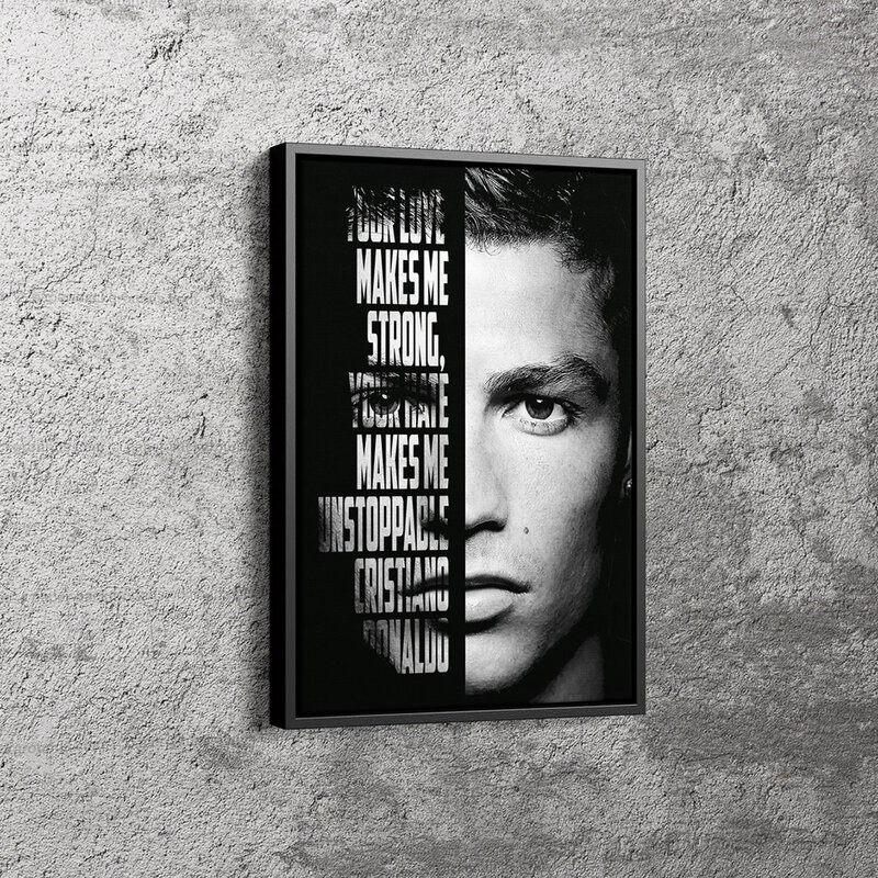 Jogador de futebol rosto citação motivadora cartaz da lona arte da parede impressão retrato decoração futebol esporte arte cuadros para decoração do quarto