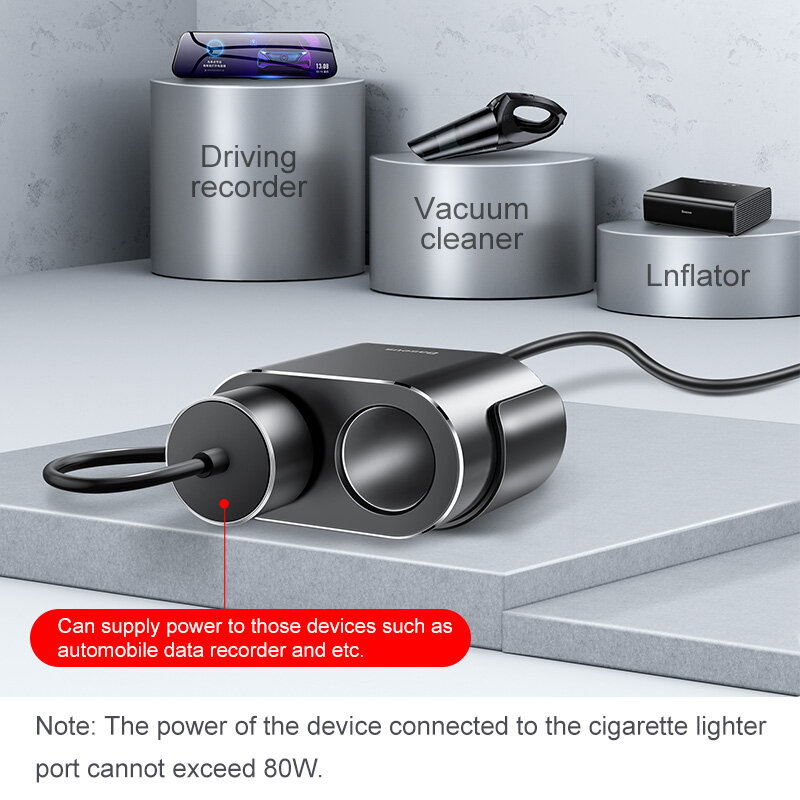 Baseus Car Splitter 12V-24V Dual USB Car Charger 100W Car Cigarette Lighter Socket Splitter Power Adpater For Auto USB HUB