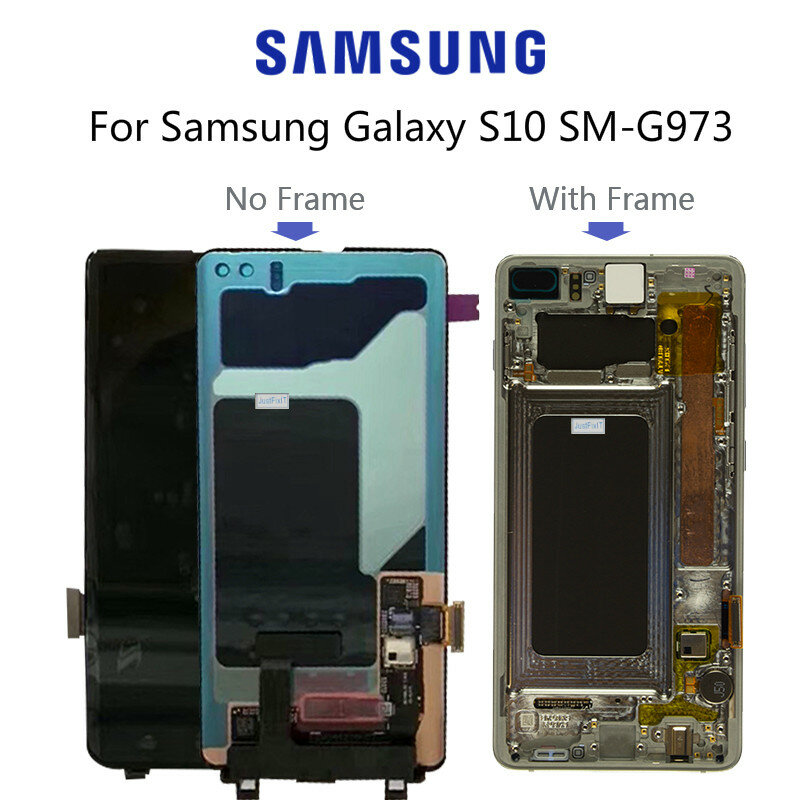 Original super amoled tela para samsung galaxy s10 SM-G973 ponto preto display lcd de toque digitador da tela