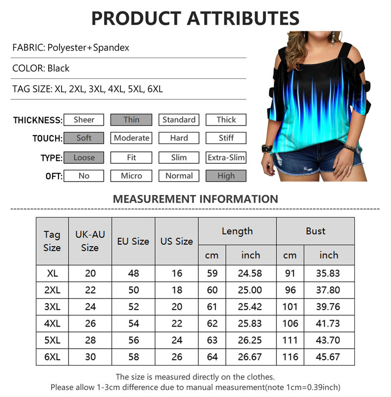 6XL Atasan Wanita Gambar Aurora Ukuran Plus Mode Leher Bulat Kaos Bahu Dingin Kasual Wanita Setengah Lengan Berongga 2021 D30