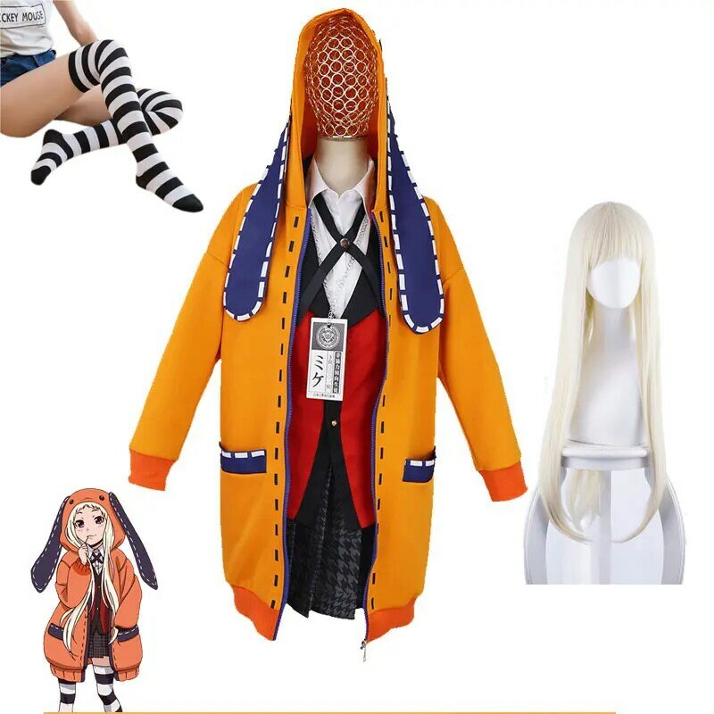 8 pçs anime yumeko escola menina jk uniforme hoodie runa yomotsuki cosplay traje kakegurui jabami yumeko vestido de halloween feminino