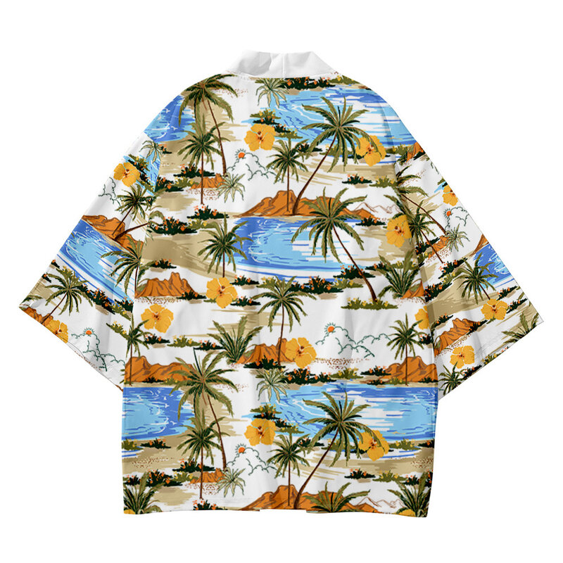 Летнее пляжное кимоно для гавайской тематики, мужской кардиган, юката, искусственная Бриллиантовая куртка и брюки