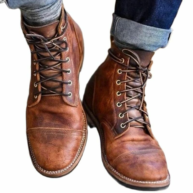 Men's PU Leather Elegant Carved Lace Up Boots Classic Boots Ankle Men Boots Casual Fashion Winter Combat Martin Boots KE557