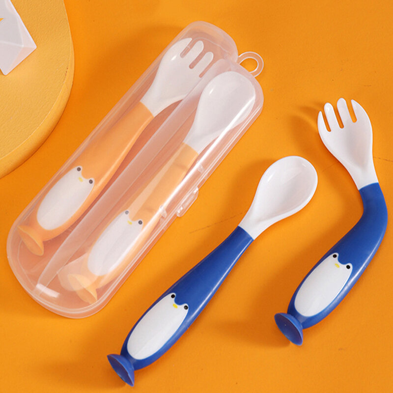 2 uds bebé cuchara, tenedor, cubiertos juegos para niños infantil flexible PP formación cuchara recién nacido bebés cuchara de alimentación para los niños conjunto