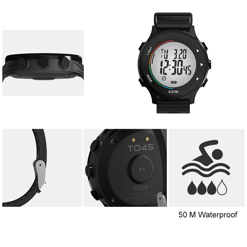 Relógio digital de monitoramento, com monitor de frequência cardíaca, pedômetro, cronômetro, à prova d'água, 50m, para esportes ao ar livre, corrida