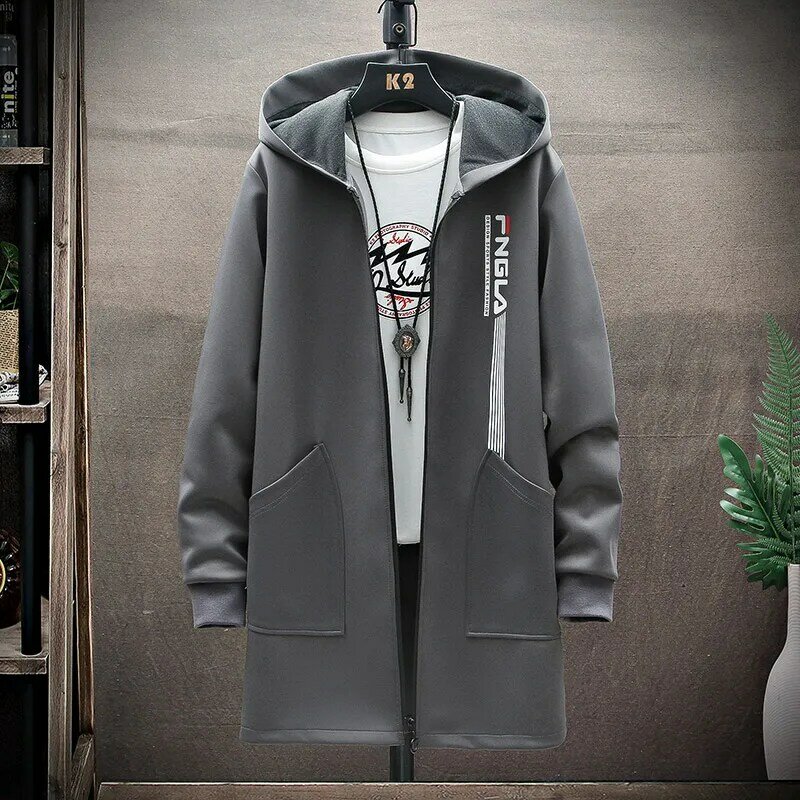 men's spring and autumn new medium and long style Hong Kong Fashion ruffian handsome loose leisure color matching Hooded Jacket