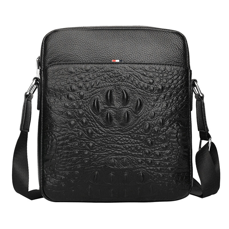 GO-LUCK Genuine Cowhide Leather Man Crossbody Shoulder Bag Business Zipper OL Male Messenger Bag For Ipad Wallet Cell Phone