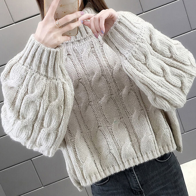 Turtleneck sweater ladies loose  knit autumn and winter 2021 new warm outer wear shirt  harajuku sweater  autumn