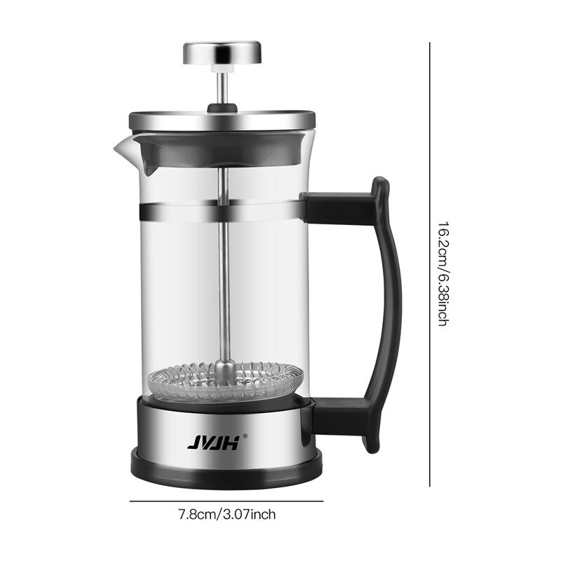 JVJH French Press Coffee Pot Hand Coffee Maker Kettle Glass Thermos Stainless Steel 350ML Drinkware Insulated Tea Maker Pot