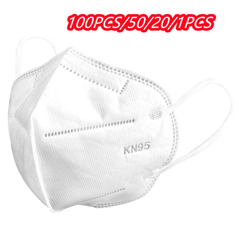 100PCS-1PCS 5ชั้น KN95หน้ากากผู้ใหญ่สีขาวผ้า Mascarillas ป้องกันหน้ากาก KN95หน้ากากกรองหน้ากาก FFP2หน้ากาก