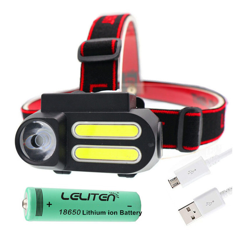 XPE 2 * COB LED Headlight Work Light Portable Mini Waterproof Headlamp Use 18650 Battery for Night Lighting Flashlight Head Lamp