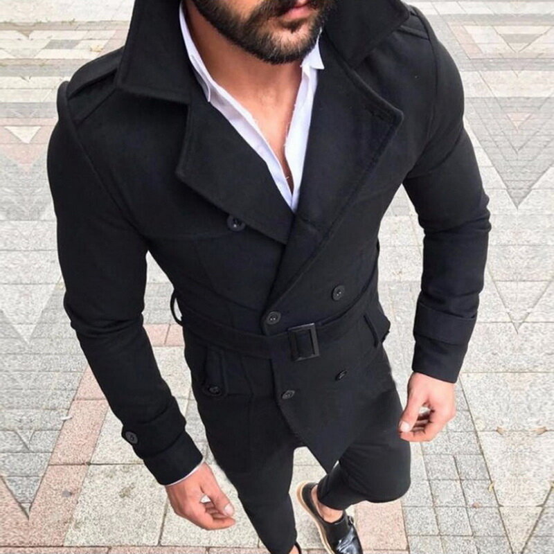 2021New 자켓 남자 패션 슬림 피트 긴 소매 양복 탑 윈드 브레이커 트렌치 코트 남자 가을 겨울 따뜻한 버튼 코트