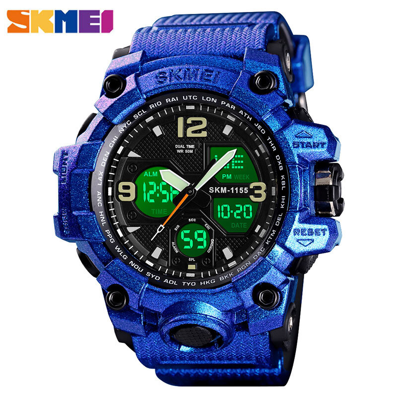 Zegarki wojskowe zegarek męski zegarek kwarcowy LED Digtial podwójny czas 50m wodoodporny zegar 1155B zegarek sportowy reloj hombre