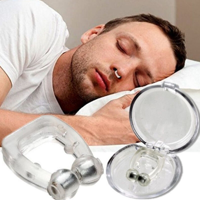 Dispositivo magnético antirronquidos de silicona, bandeja de Clip nasal, ayuda para dormir, protector de Apnea, dispositivo nocturno con funda, 2/4 Uds.