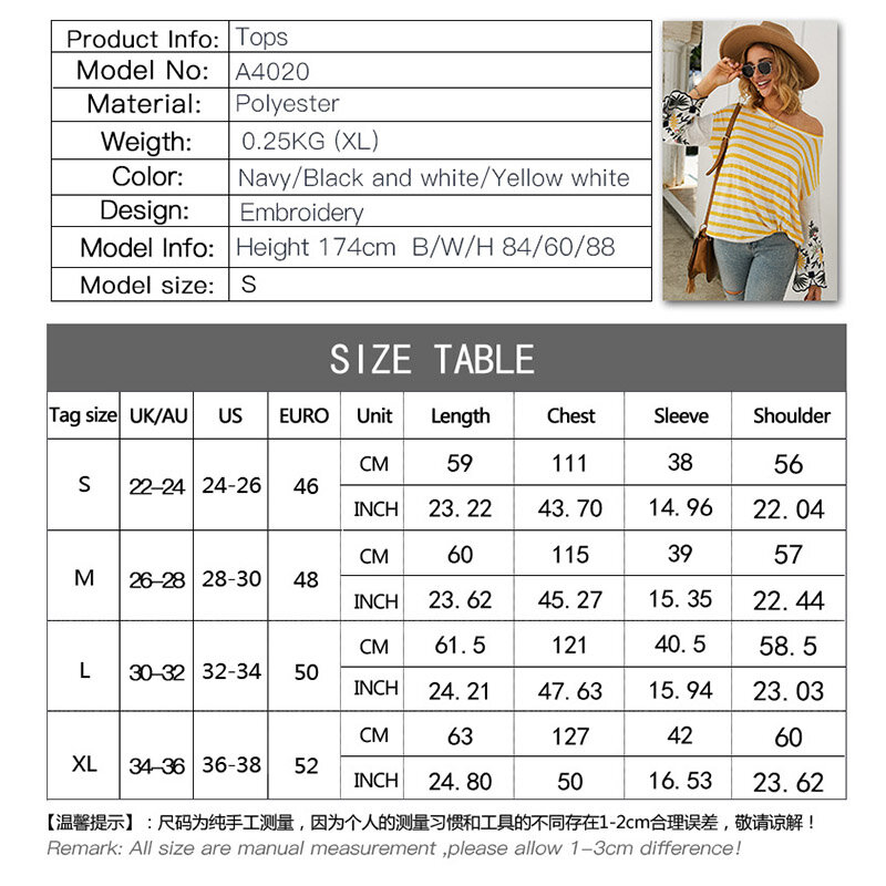 Patchwork Striped T Shirt For Women One Shoulder Embroidery Flare Sleeve Tops Fashion O Neck Long Sleeve Top Casual Ladies Shirt