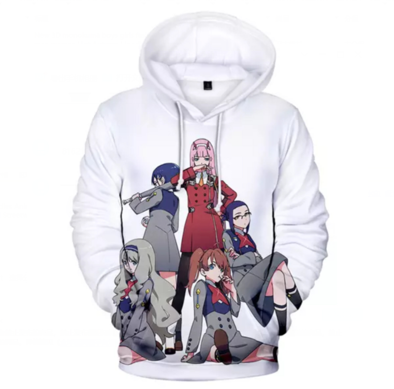 Zero dois hoodie masculino 3d hoodies anime querido no franxx impresso pulôver/moletom com capuz feminino unisex roupas casuais