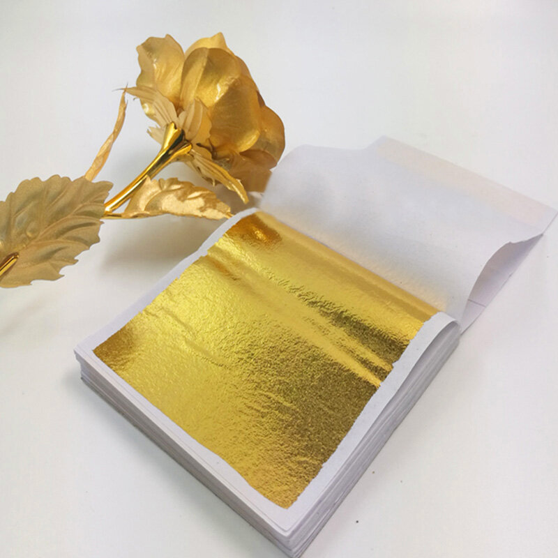 100Pcs เงินทองเลียนแบบกระดาษฟอยล์ใบแผ่น Gilding DIY Art Craft กระดาษวันเกิดงานแต่งงานเค้กขนมเค้กตกแต่ง