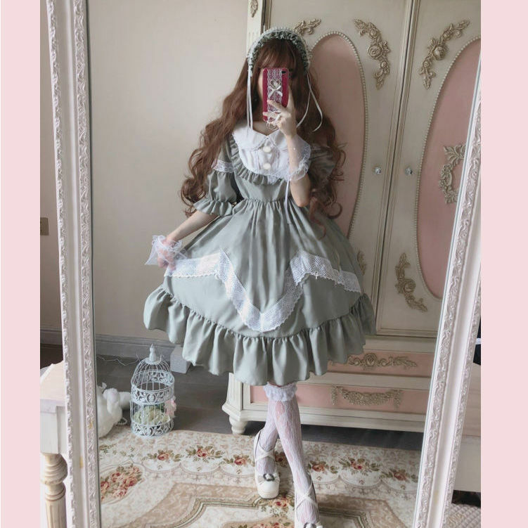Japanese Sweet Lolita Dress gentle の grass color Lolita pastoral lace exquisite Dress soft girl dress