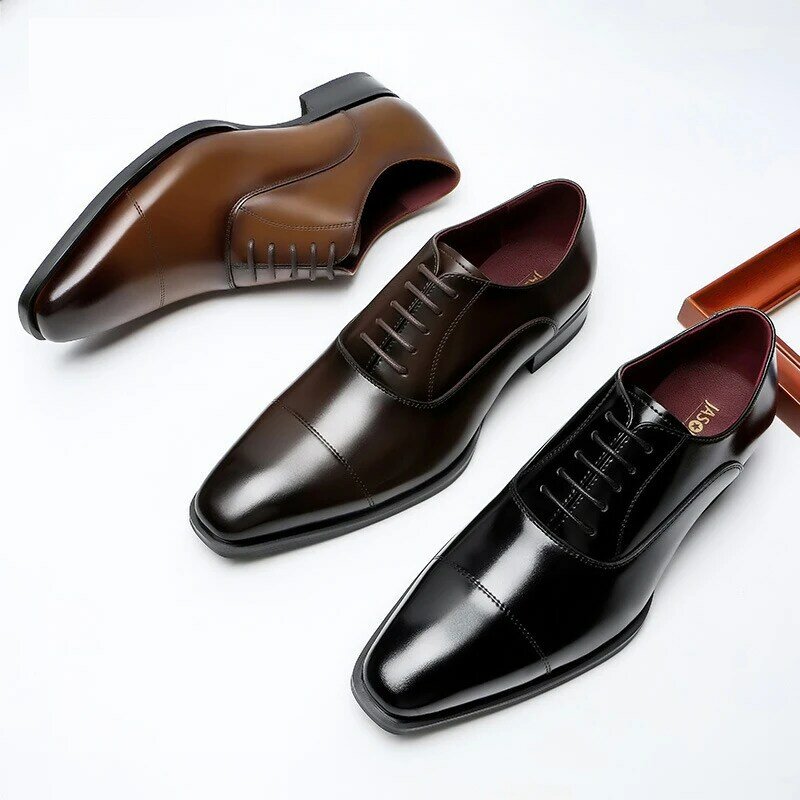 Oxford Gaun Pengantin Pria Formal Kantor Sepatu Pria Terbaik Hitam Kulit Asli Asli Sepatu Desainer Bisnis Kasual