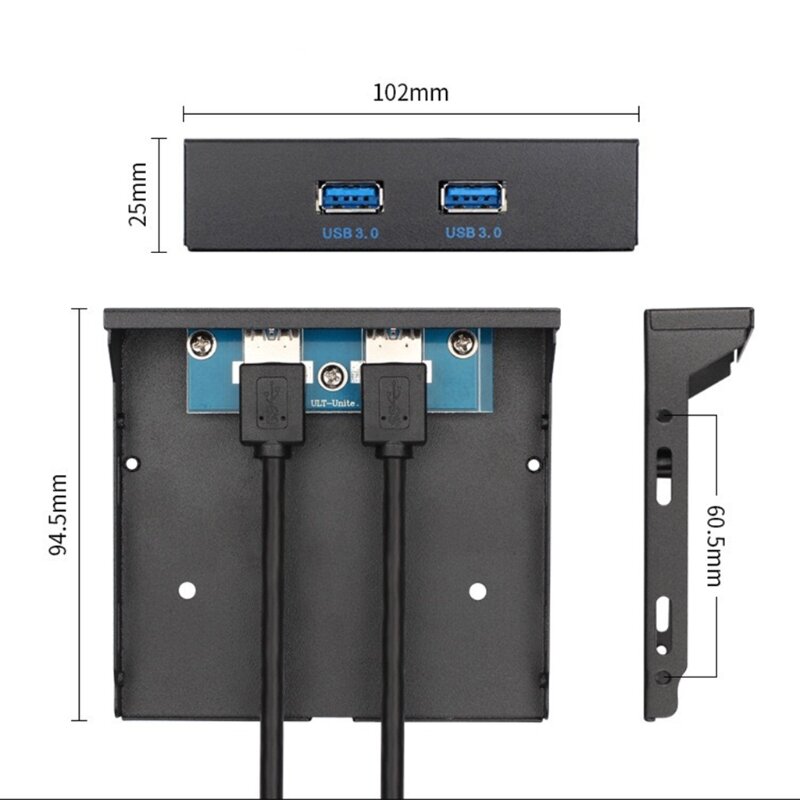 Hub USB 3,0 para PC, panel frontal de escritorio, Bahía de unidad de disco flexible de 3,5 pulgadas, FDD, 2 puertos