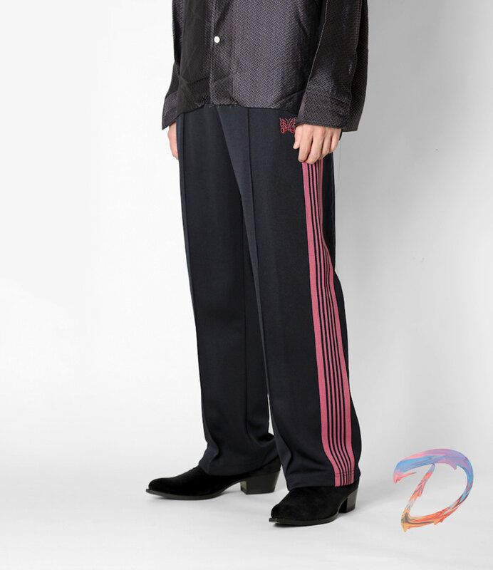 Oversize Men's Women's Clothes Needles Track High Quality Pink Striped Ribbon Butterfly Embroidery Sportswear Trousers AWGE Suit