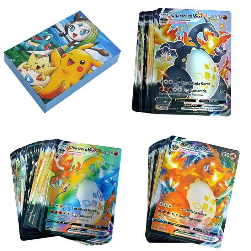 Spain Version Pokemon Card Featuring 100 VMAX 50V Game Battle Card Toys For Children Collection Gift