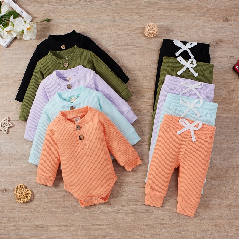 Infant Baby Girls Clothes Set Long Sleeve Baby Bodysuit Pant Suits Toddler Boy Rompers Outfits 2021 Autumn Newborn Clothing Set