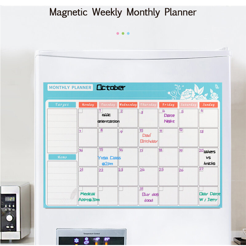 Dry Erase Board Magnetic Weekly Monthly Planner Template Calendar Whiteboard Message Drawing fridge Bulletin go Boards A3 Size