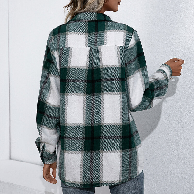 Skyshow--European And American Fall/Winter 2021 Long-Sleeved Thick Cashmere Plaid Shirt Loose Casual Shirt Jacket Women
