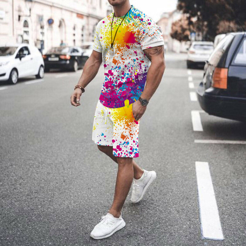 52 # sommer männer Neue Druck T Shirt Top Kurzarm Shorts Anzug Mode Atmungsaktive Harajuku Kleidung Set Conjuntos masculinos