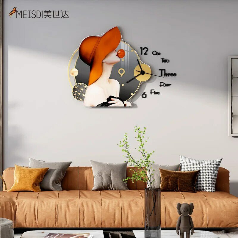 MEISD Reloj de pared moderno pintura decorativa dibujar reloj de cuarzo mecanismo silencioso pegatina decoración de cocina Horloge grande envío gratis