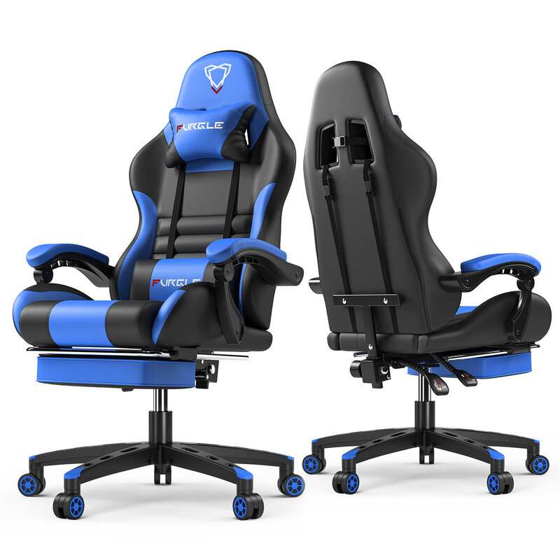 Furgle-silla de oficina de carreras para Gaming, sillón ergonómico de escritorio, reclinable, de cuero PU, para ordenador, reposacabezas, reposabrazos y pie