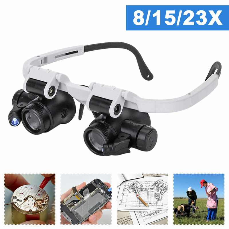 8X/15X/23X Juwelier Uhrmacher Lupen Vergrößerungs Stirnband Brille Lupen LED Licht Reparatur Lupe Werkzeuge