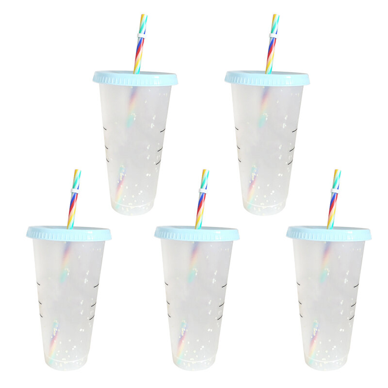 プラスチックカップ,700ml,再利用可能な色が変わる,光沢のあるコーヒーカップ,プラスチック,蓋付き,コーヒーショップ用