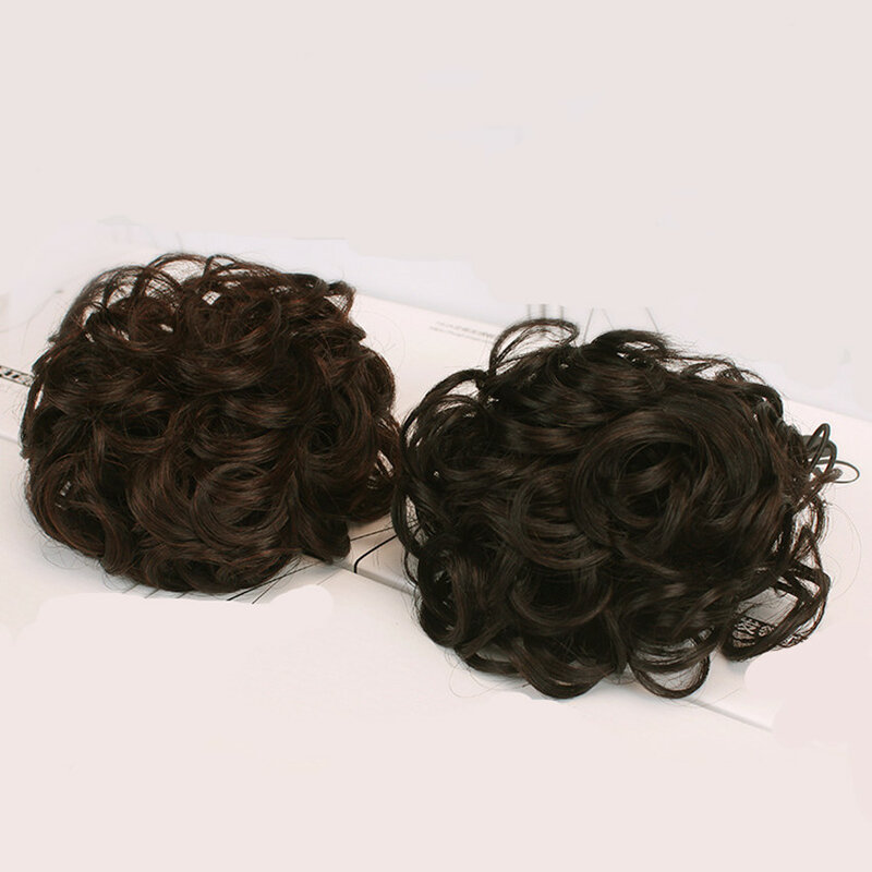 Extensiones de moño de cabello humano 100%, mechones con cordón, pieza de cabello ondulado, rizado, desordenado, Color marrón brasileño no remy