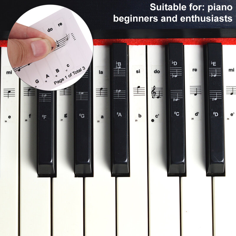 Set d'autocollants transparents en PVC pour piano, étiquettes d'indication avec nom des notes et clefs, convient aux instruments acoustiques ou électroniques de 54, 61 ou 88 touches