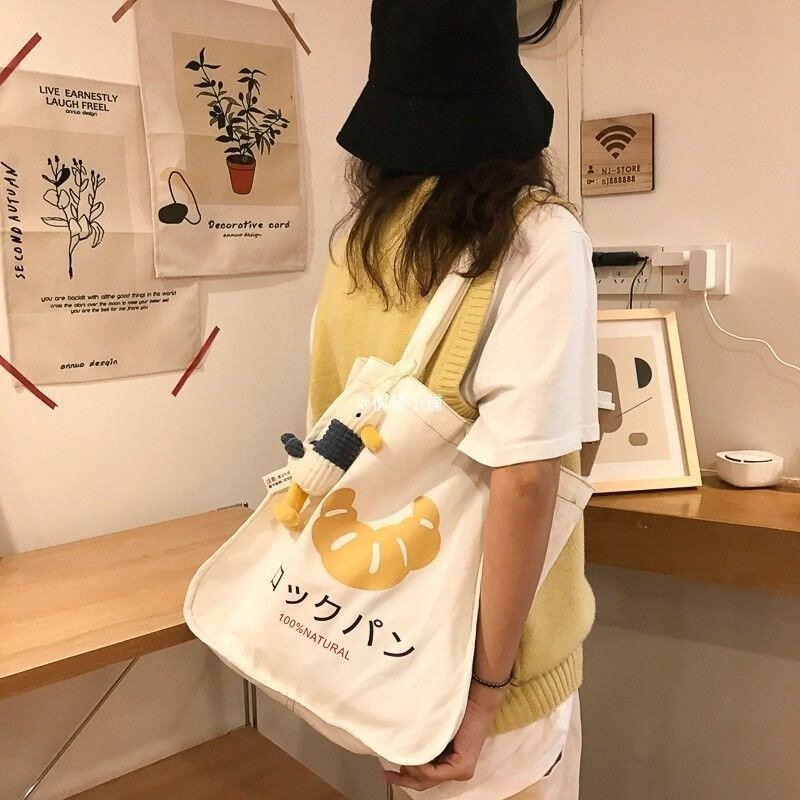 Shopping Bags Women Cartoon Print Shoulder Bags Recycle Eco-Friendly Large Capacity Lovely Harajuku Student Retro Ins Reusable