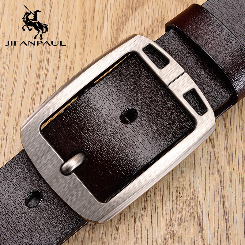 JIFANPAUL authentic men's high quality belt classic designer advanced retro pin buckle men leather fashion business formal belt