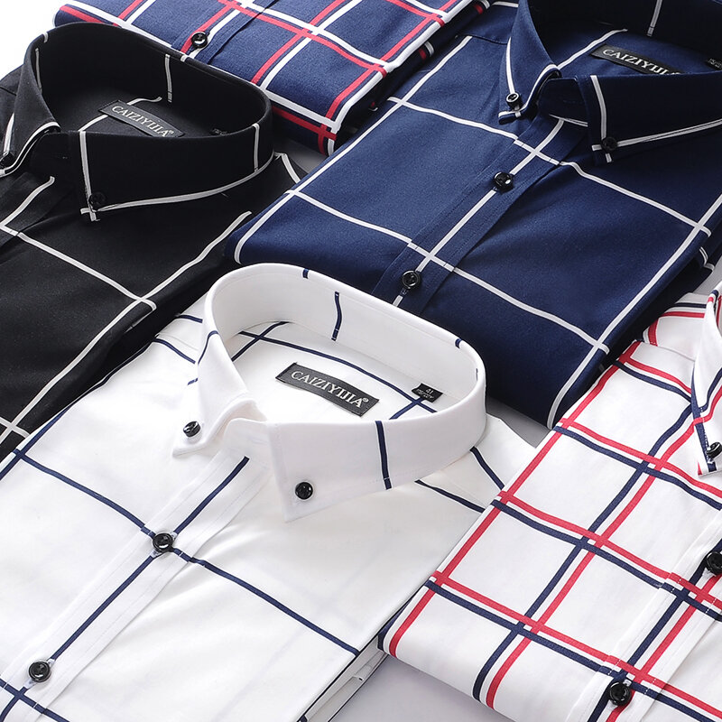 Männer Große Plaid und Überprüfen Pflegeleicht Baumwolle Hemd Lange-Sleeve Standard-fit Taste Unten Kragen Casual gingham Shirts